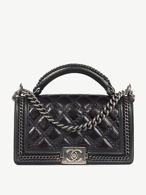 Chanel Medium Boy Brown & Black Quilted Leather Whipstitch Flap Bag